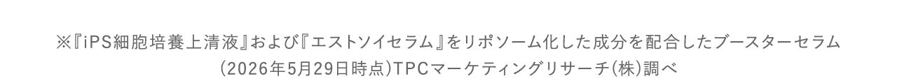 ※『iPS細胞培養上清液』および『エストソイセラム』をリポソーム化した成分を配合したブースターセラム（2026年5月29日時点）TPCマーケティングリサーチ（株）調べ