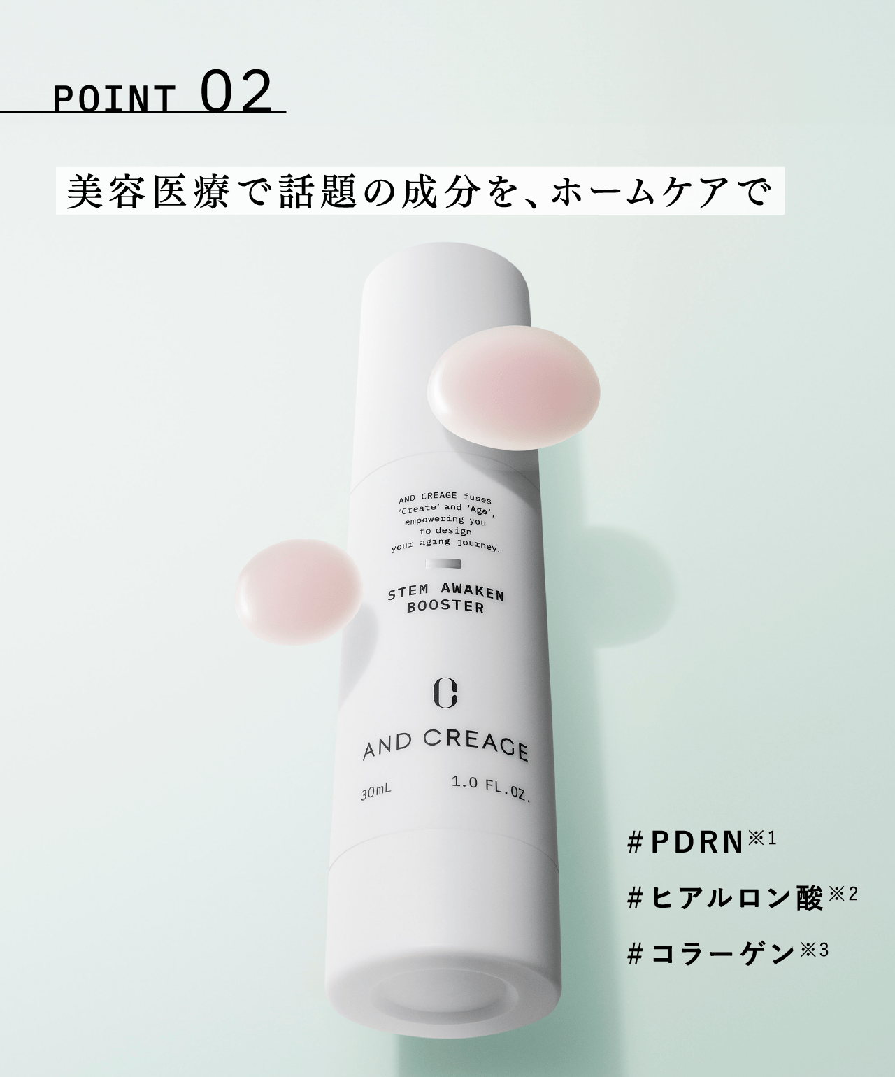 POINT02 美容医療で話題の成分を、ホームケアで #PDRN※1 #ヒアルロン酸※2 #コラーゲン※3